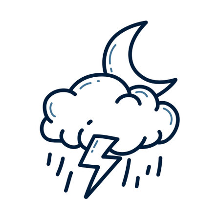 Cloud with thunderstorm and moon. Weather forecast. Vector illustration.のイラスト素材