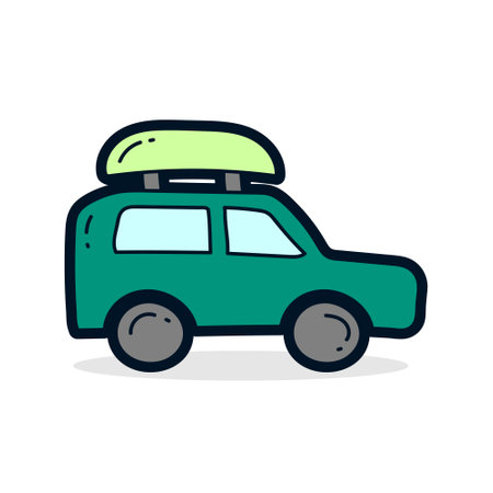 Hand drawn camping car doodle line illustration. Camping car doodle icon vector.のイラスト素材