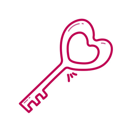 Hand drawn valentines day heart key love romance vector illustration. heart key doodle.のイラスト素材
