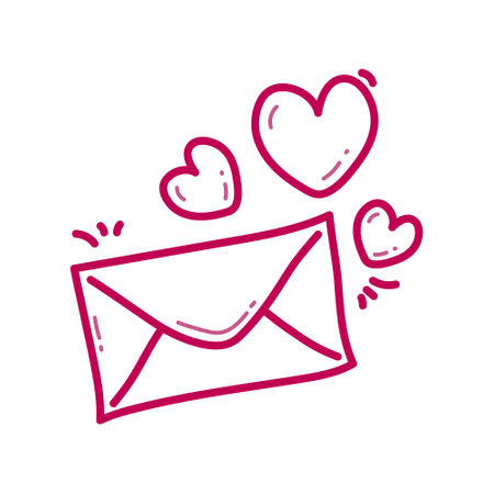 Hand drawn Envelope with hearts icon. Vector illustration. Love letter doodle illustration.のイラスト素材