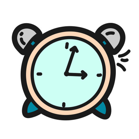Hand drawn Alarm clock doodle icon on white background for web design and mobile appのイラスト素材