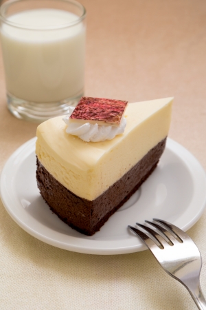 Chocolate cake with a glass of milkの写真素材