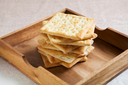 crackers in wooden boxの写真素材
