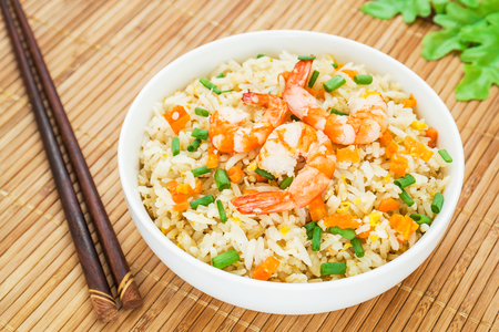 Fried rice with shrimp in bowlの写真素材