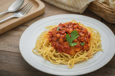 Spaghetti bolognese on plateの写真素材