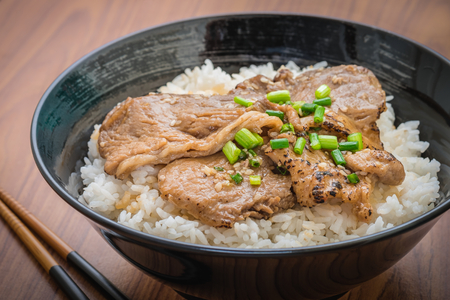 Butadon, roasted pork with japanese rice in a bowlの写真素材