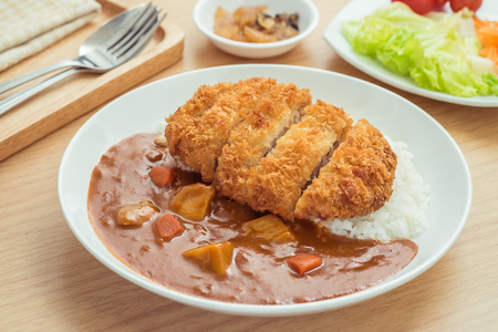 Crispy fried pork cutlet with curry and rice, Japanese foodの写真素材