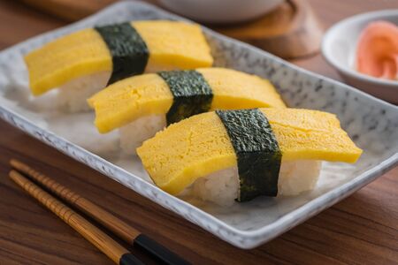 Egg sushi or tamako sushi, Japanese foodの写真素材
