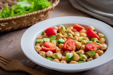 Chickpea salad in bowl, healthy vegan foodの写真素材