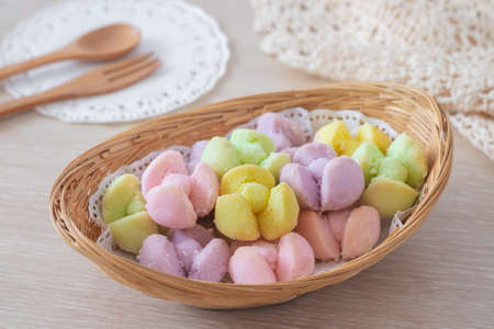 Thai shortbread cookies in flower shape (Khanom Kleeb Lamduan), Thai dessert