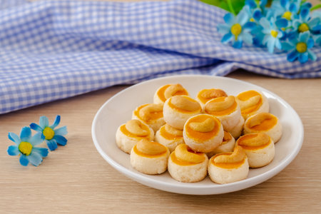 Cashew nut cookies or Singapore cookies on white plateの写真素材