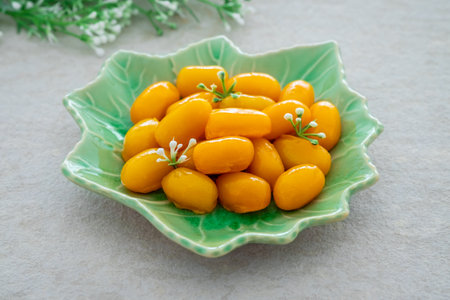 Mung bean marzipan and egg yolk (Med kanoon), Thai dessertの写真素材