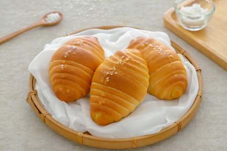 Shio Pan, Japanese salted roll bread on basket