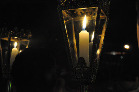 On the night of the Way of the Cross, during Holy Week, a procession at night, with lit candles...
