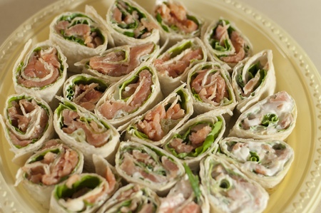 tortilla roll with smoked salmonの写真素材