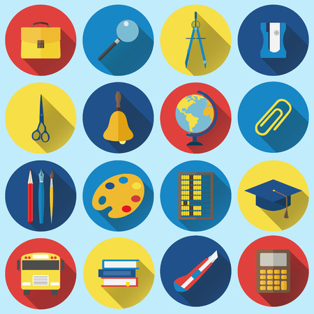 Collection of school and education icons in modern flat design styleのイラスト素材