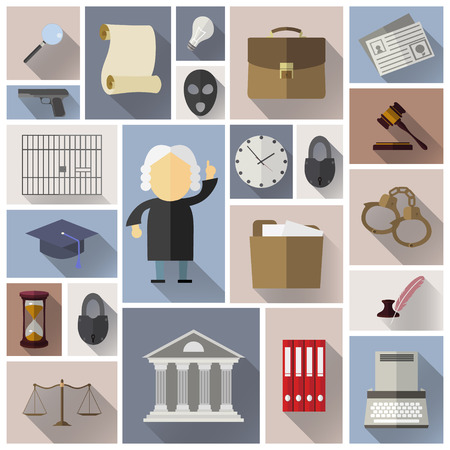 Law, legal and justice icons in flat style with long shadow, setのイラスト素材