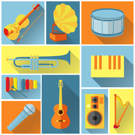 Vector music icons in flat styleのイラスト素材