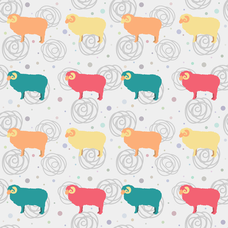 Vector pattern with cartoon sheepのイラスト素材