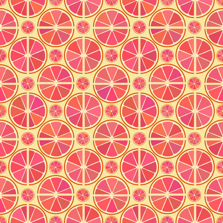 Vector seamless pattern with different citrus grapefruit slice on the yellow backgroundのイラスト素材