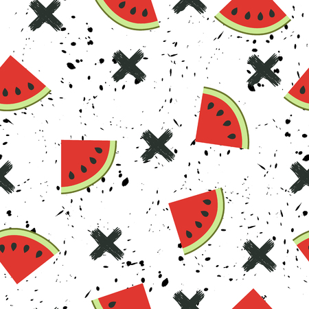 Seamless background with a pattern of juicy watermelons slicesのイラスト素材