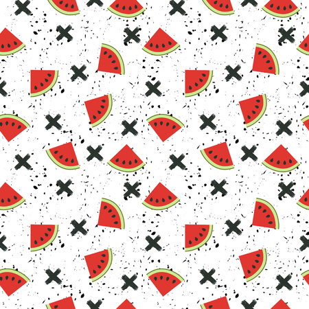 Seamless background with a pattern of juicy watermelons slicesのイラスト素材