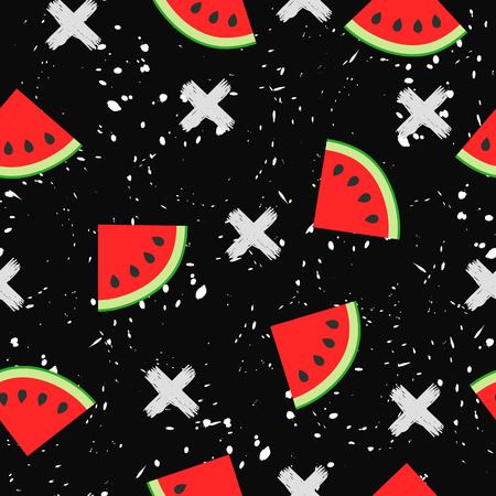Seamless background with a pattern of juicy watermelons slicesのイラスト素材