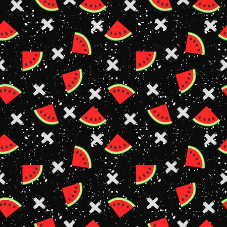 Seamless background with a pattern of juicy watermelons slicesのイラスト素材