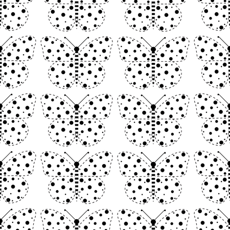 Beautiful seamless pattern of butterflies black and white colors. Monochrome repeating backgroundのイラスト素材