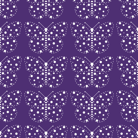 Beautiful seamless butterfly pattern violet and white colors with points and circles.のイラスト素材