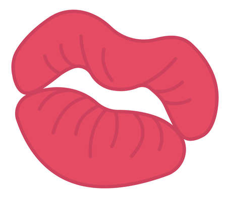 Vector drawing red heart-shaped kissing lips. Romantic cartoon illustration for Valentine's Day, engagement, wedding.のイラスト素材