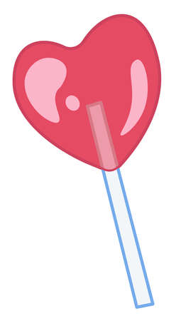 Vector drawing of sniny red heart-shaped lollipop on white stick. Romantic cartoon illustration for Valentine's Day, engagement, wedding.のイラスト素材