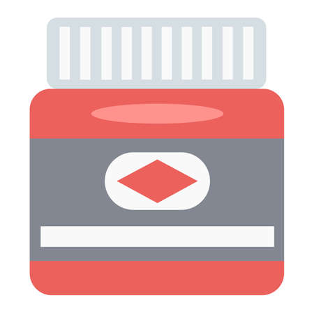 Minimalistic vector drawing of big red jar of paint in flat style. Art tool illustration. painting supplies.のイラスト素材