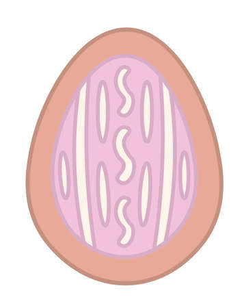 Vector cartoon drawing of brown cookie with pink icing in the shape of decorated easter egg. Happy easter illustration for greeting card, poster, banner.のイラスト素材