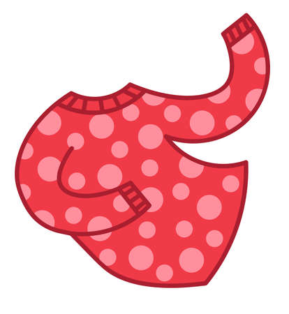 Vector cartoon drawing of dancing red sweater with happily raised arms and pink polka dot pattern. Graphic print illustration for Christmas, New Year, birthday, celebration.のイラスト素材