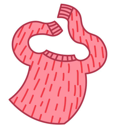 Vector cartoon drawing of dancing pink sweater with happily raised arms and red dotted line pattern. Graphic print illustration for Christmas, New Year, birthday, celebration.のイラスト素材