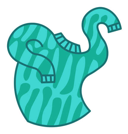 Vector cartoon drawing of dancing turquoise sweater with happily moving arms and blue tie dye pattern. Graphic print illustration for Christmas, New Year, birthday, celebration.のイラスト素材