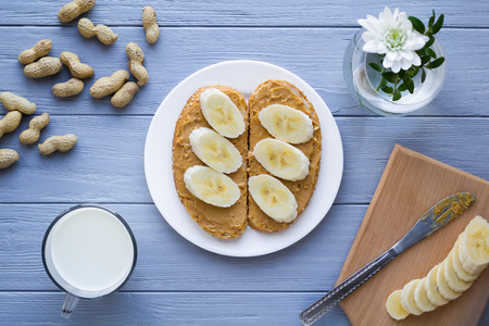 Banana sandwiches for breakfastの写真素材