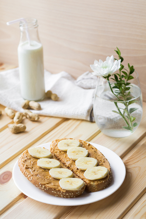 Banana sandwiches with peanut butterの写真素材