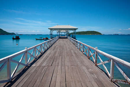 The beautiful bridge into blue sea , Thailandの写真素材