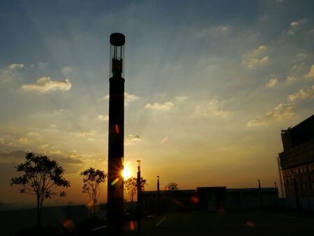 Sunset at garden on the roof of high buildingの素材