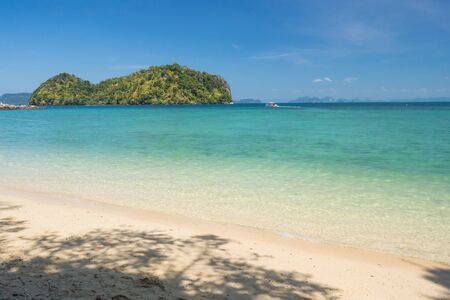View from clear beach in Krabi, Thailandの写真素材