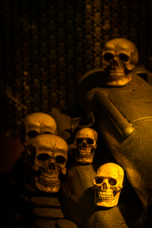 Still life with group of human skullの写真素材