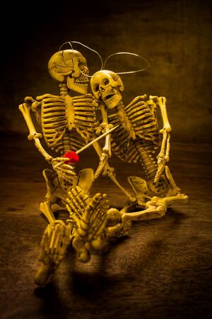 Still life with love skull  on wooden background