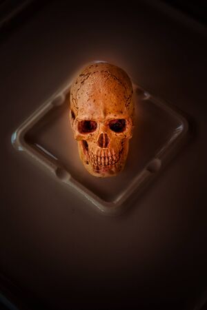 Still life with human skull on abstract background ,Vintage styleの写真素材