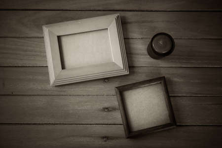 Wooden frame on wooden background,Still lifeの写真素材