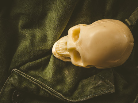 Still life with skull on canvas military, Concept soldierの写真素材