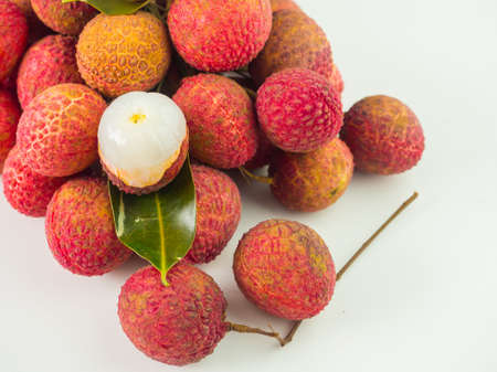 Fresh and sweet organic lychee on white backgroundの写真素材