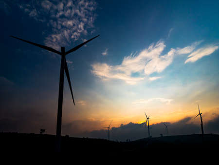 Many wind turbines are located on the hill to generate clean energy, Sent to use in the city