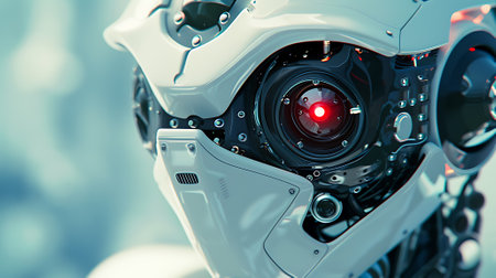 Close up futuristic robotic eye precision engineering and surveillance technology, AI generatedの素材